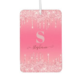 Girly Pink Sparkle Glitter Monogram Luchtverfrisser (Voorkant)