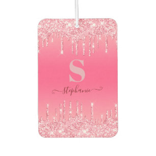 Girly Pink Sparkle Glitter Monogram Luchtverfrisser