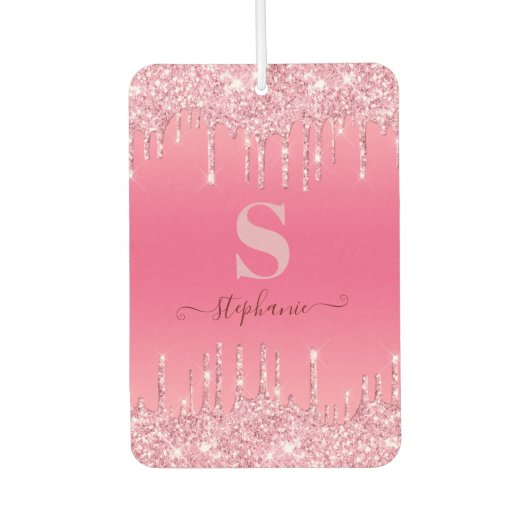 Girly Pink Sparkle Glitter Monogram Luchtverfrisser (Voorkant)