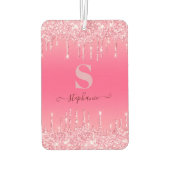 Girly Pink Sparkle Glitter Monogram Luchtverfrisser (Achterkant)