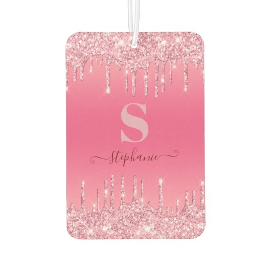 Girly Pink Sparkle Glitter Monogram Luchtverfrisser (Achterkant)