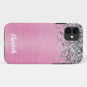 Girly Pink Sparkle Glitter Monogram Naam Case-Mate iPhone Case (Achterkant (horizontaal))
