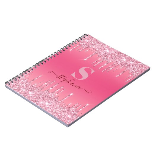 Girly Pink Sparkle Glitter Monogram Notitieboek (Linkerzijde)