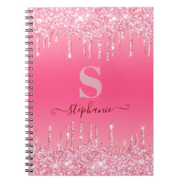 Girly Pink Sparkle Glitter Monogram Notitieboek