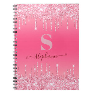 Girly Pink Sparkle Glitter Monogram Notitieboek