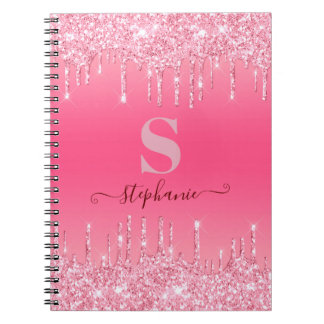 Girly Pink Sparkle Glitter Monogram Notitieboek