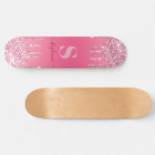 Girly Pink Sparkle Glitter Monogram Persoonlijk Skateboard (Horizontaal)