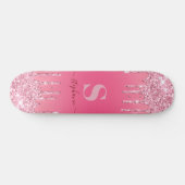 Girly Pink Sparkle Glitter Monogram Persoonlijk Skateboard (Horizontaal)