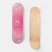 Girly Pink Sparkle Glitter Monogram Persoonlijk Skateboard (Voorkant)