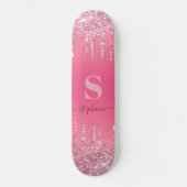Girly Pink Sparkle Glitter Monogram Persoonlijk Skateboard (Voorkant)
