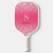 Girly Pink Sparkle Glitter Monogram Pickleball Paddle (Voorkant)