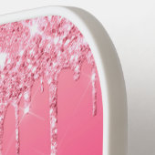 Girly Pink Sparkle Glitter Monogram Pickleball Paddle (Links Detail)