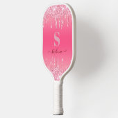 Girly Pink Sparkle Glitter Monogram Pickleball Paddle (Links)