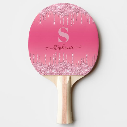 Girly Pink Sparkle Glitter Monogram Ping Pong Padd Tafeltennisbatje (Achterkant)