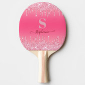 Girly Pink Sparkle Glitter Monogram Ping Pong Padd Tafeltennisbatje (Voorkant)