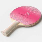 Girly Pink Sparkle Glitter Monogram Ping Pong Padd Tafeltennisbatje (Voorkant Gekanteld)