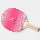 Girly Pink Sparkle Glitter Monogram Ping Pong Padd Tafeltennisbatje (Zijkant)