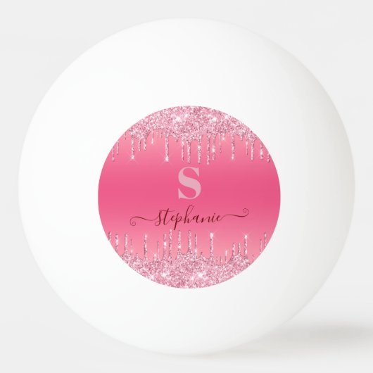 Girly Pink Sparkle Glitter Monogram Pingpongbal (Voorkant)