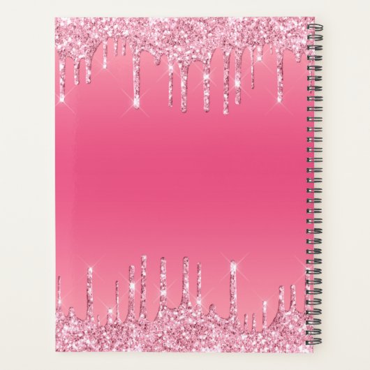 Girly Pink Sparkle Glitter Monogram Planner (Achterkant)