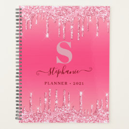 Girly Pink Sparkle Glitter Monogram Planner