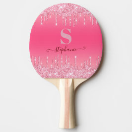 Girly Pink Sparkle Glitter Monogram Tafeltennisbatje