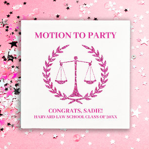 Girly Pink Sparkle Law School Afstudeerfeest Servet