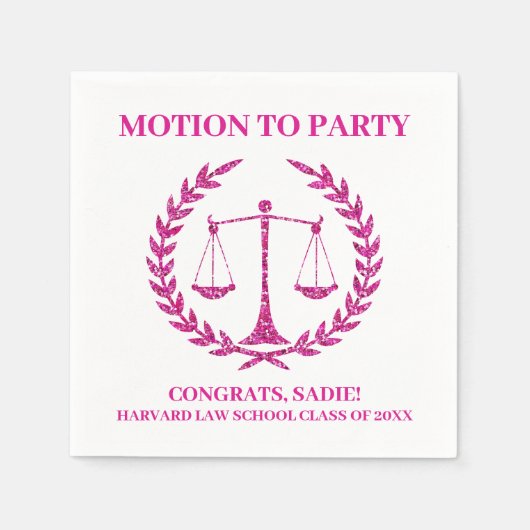 Girly Pink Sparkle Law School Afstudeerfeest Servet (Voorkant)