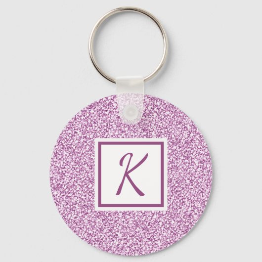 Girly Pink Sparkle Monogrammed Sleutelhanger (Voorkant)