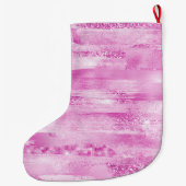 Girly Pink Sparkle Stripes Grote Kerstsok (Achterkant)