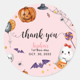 Girly Pink Spooky Halloween Verjaardag Bedankt Ronde Sticker
