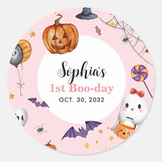 Girly Pink Spooky Halloween Verjaardagsgunst Ronde Sticker (Voorkant)