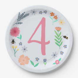 Girly Pink Spring Floral Bee Kids Verjaardag Papieren Bordje