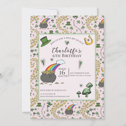 Girly Pink St Patrick's Day Verjaardag voor kinder Kaart (Voorkant)