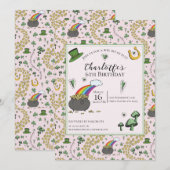 Girly Pink St Patrick's Day Verjaardag voor kinder Kaart (Voorkant / Achterkant)