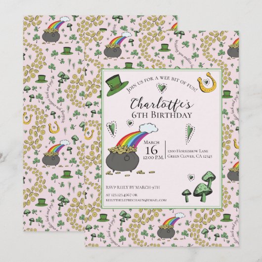 Girly Pink St Patrick's Day Verjaardag voor kinder Kaart (Voorkant / Achterkant)