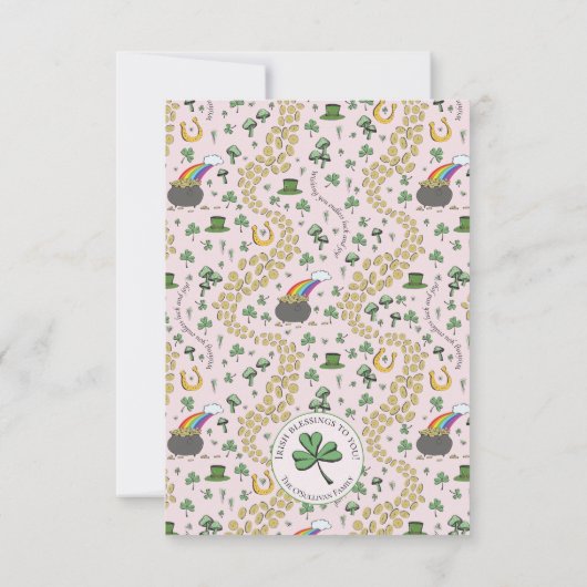 Girly Pink St Patricks Ierse bedankkaart (Achterkant)