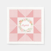 Girly Pink Star Quilt Roos Wreatand Name Servet (Voorkant)