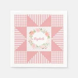 Girly Pink Star Quilt Roos Wreatand Name Servet