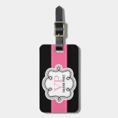 Girly Pink Stitched Ribbon Personalized Bag Bagagelabel (Voorkant verticaal)