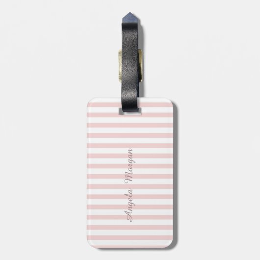 Girly Pink Stripe Monogram-persoonlijk Bagagelabel (Achterkant verticaal)