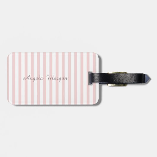 Girly Pink Stripe Monogram-persoonlijk Bagagelabel (Achterkant horizontaal)