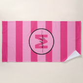 Girly Pink Stripe Script Naam Monogram Strandlaken (Voorkant)