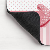 Girly Pink Stripes Cute Polka Dot Bow met naam Muismat (Hoek)