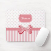Girly Pink Stripes Cute Polka Dot Bow met naam Muismat (Met muis)