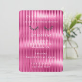 Girly Pink Stripes Glitzy Black Glitter Wimpers Kaart (Staand voorkant)