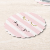 Girly Pink Stripes Gouden Glitter Wimpers Sparkle Kartonnen Onderzetters (Gekanteld)