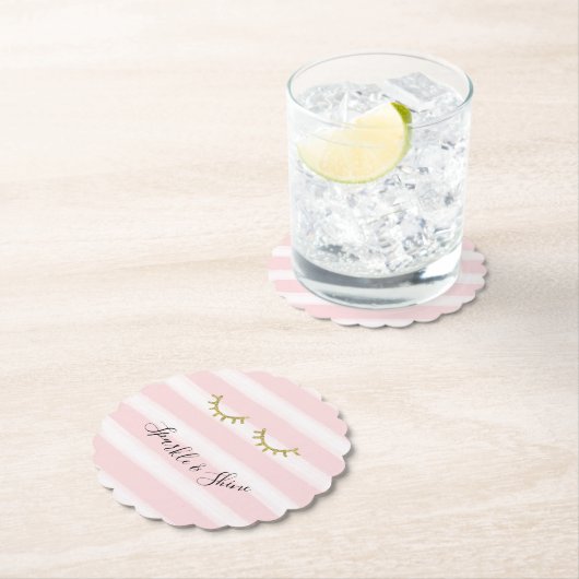 Girly Pink Stripes Gouden Glitter Wimpers Sparkle Kartonnen Onderzetters (Insitu)