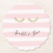 Girly Pink Stripes Gouden Glitter Wimpers Sparkle Kartonnen Onderzetters (Voorkant)