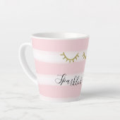 Girly Pink Stripes Gouden Glitter Wimpers Sparkle Latte Mok (Linkerhoek)