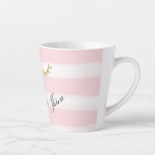 Girly Pink Stripes Gouden Glitter Wimpers Sparkle Latte Mok (Rechts)